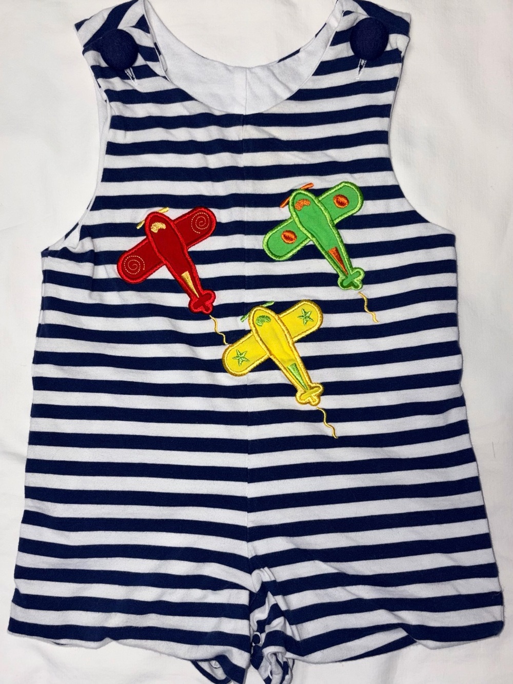 Castles and Crowns fully lined Jon Jon with airplane appliqués sz 6-9 months EUC